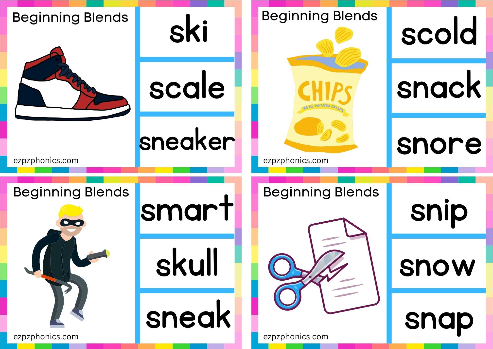 SN Beginning Blends Clip Cards Look At The Image And Clip The Correct Word Set 2